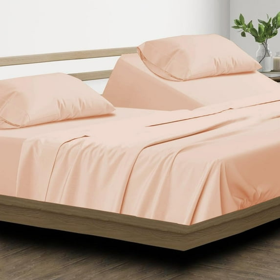 Top Split King Sheets Sets For Adjustable Bed - Split Down 32 inches from The top Split Head King Size - 18" Inch Deep Pocket, 100% Microfiber Fabric - Blush Solid