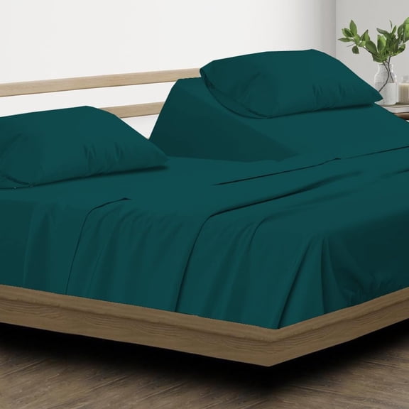 Top Split King Sheets Sets For Adjustable Bed - Split Down 32 inches from The top Split Head King Size - 18" Inch Deep Pocket, 100% Microfiber Fabric - Teal Solid