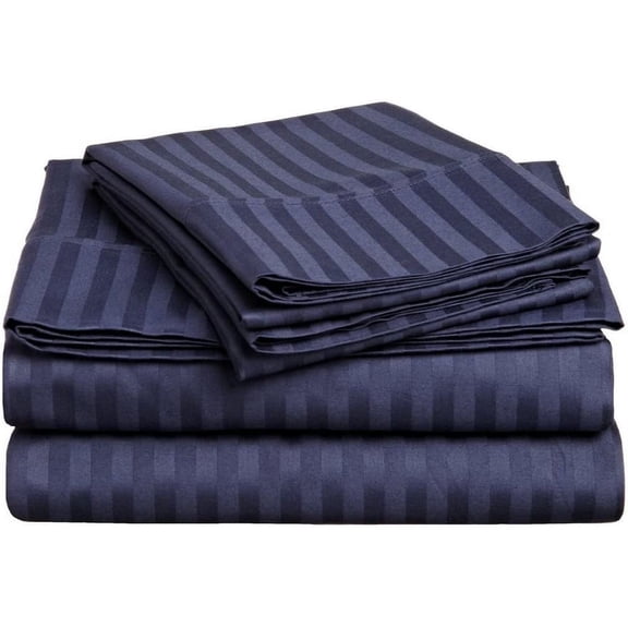 Top Split King Sheets Sets for Adjustable Beds - 800 Thread Count- 100% Egyptian Cotton 4Pcs Bed Sheets, Fits Upto 18'' Inch Deep Pockets, Navy Blue Stripe - Split Down 34 inches from The top