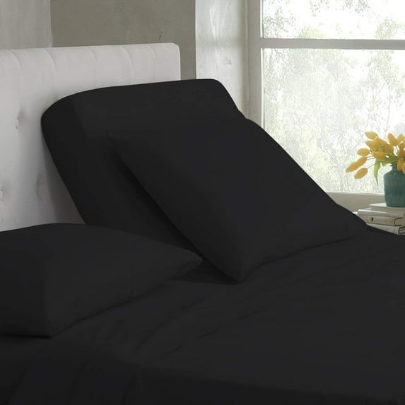 Top Split King Sheets Sets for Adjustable Beds - 800 Thread Count- 100% Egyptian Cotton 4Pcs Bed Sheets, Fits Upto 21'' Inch Deep Pockets, Black Solid- Split Down 32 inches from The top