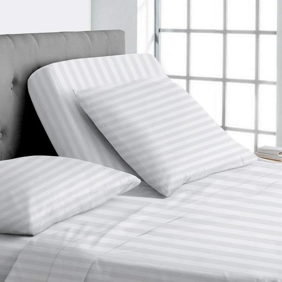 Top Split Queen 100% Egyptian Cotton 1000 Thread Count, Adjustable Beds -Top Split Queen Sheets Sets (4 Pcs) Split Down 32" inches from The Top - White Stripe, 18" Deep Pocket