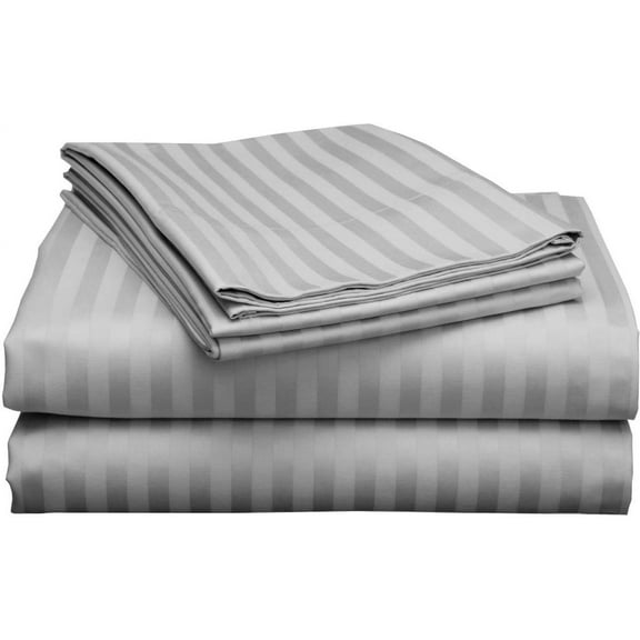 Top Split Queen 30" x 80" Bed Sheet Set for Adjustable Bed- 100% Cotton 12" Deep Pocket Top Split 5 PC Sheet Set- 400 Thread Count, Hotel Luxury Soft Sheets (Light Grey Stripe)