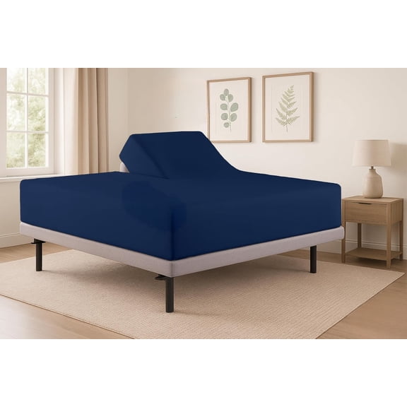 Top Split Queen Fitted Sheet for Adjustable beds, Split Down 30 inches from The Top, 800 Thread Count 100% Egyptian Cotton Flex Head Queen Fitted Sheet Only for Sleep Number Bed, Navy Blue