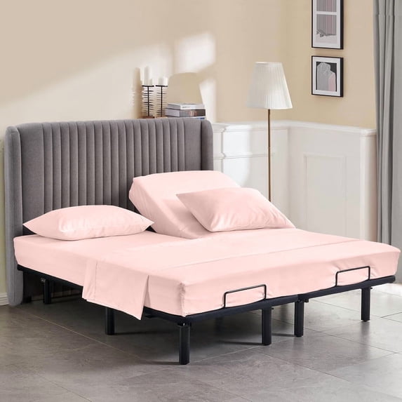 Top Split Queen Sheet Set for Adjustable Beds – 100% Egyptian Cotton, 800 Thread Count, 4-Piece Bed Sheets, Deep Pockets Fit up to 18", White Pink, Split 30" from Top