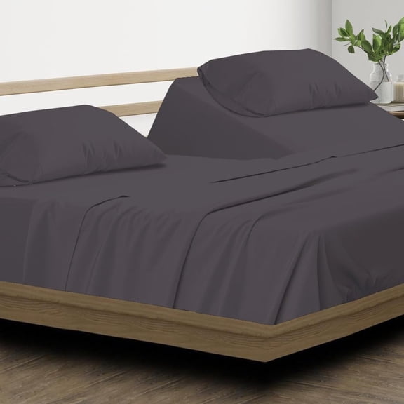 Top Split Queen Sheets Sets For Adjustable Bed - Split Down 28 inches from The top Split Head Queen Size - 18" Inch Deep Pocket, 100% Microfiber Fabric - Dark Grey Solid