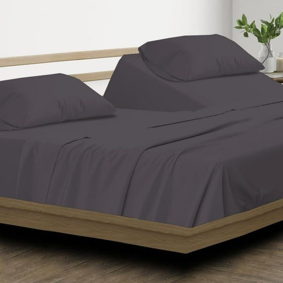 Top Split Queen Sheets Sets For Adjustable Bed - Split Down 34 inches from The top Split Head Queen Size - 18" Inch Deep Pocket, 100% Microfiber Fabric - Dark Grey Solid