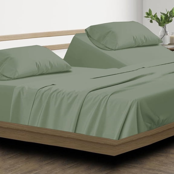 Top Split Queen Sheets Sets For Adjustable Bed - Split Down 34 inches from The top Split Head Queen Size - 18" Inch Deep Pocket, 100% Microfiber Fabric - Sage Solid