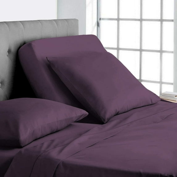Top Split Queen Sheets Sets for Adjustable Beds - 800 Thread Count- 100% Egyptian Cotton 4Pcs Bed Sheets, Fits Upto 18'' Inch Deep Pockets, Plum Solid - Split Down 32 inches from The top