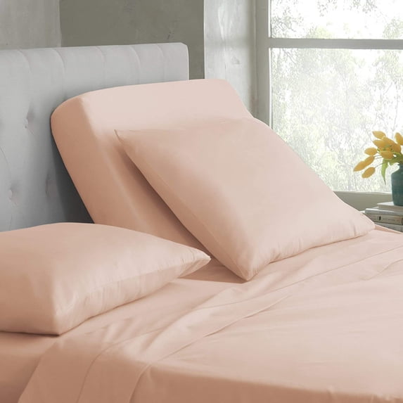 Top Split Queen Sheets Sets for Adjustable Beds - 800 Thread Count- 100% Egyptian Cotton 4Pcs Bed Sheets, Fits Upto 21'' Inch Deep Pockets, Blush Solid- Split Down 34 inches from The top
