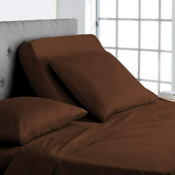 Top Split Queen Sheets Sets for Adjustable Beds - 800 Thread Count- 100% Egyptian Cotton 4Pcs Bed Sheets, Fits Upto 21'' Inch Deep Pockets, Chocolate Solid- Split Down 28 inches from The top