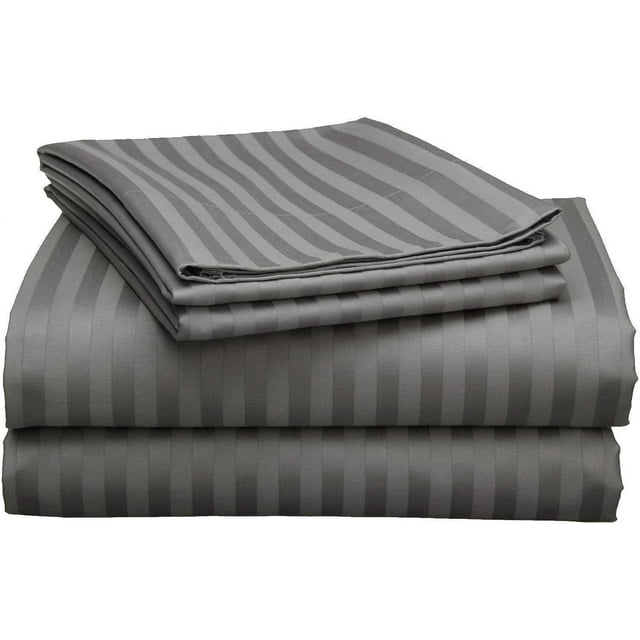 Top Split Queen Sheets Sets for Adjustable Beds - 800 Thread Count- 100% Egyptian Cotton 4Pcs Bed Sheets, Fits Upto 21'' Inch Deep Pockets, Dark Grey Stripe- Split Down 34 inches from The top