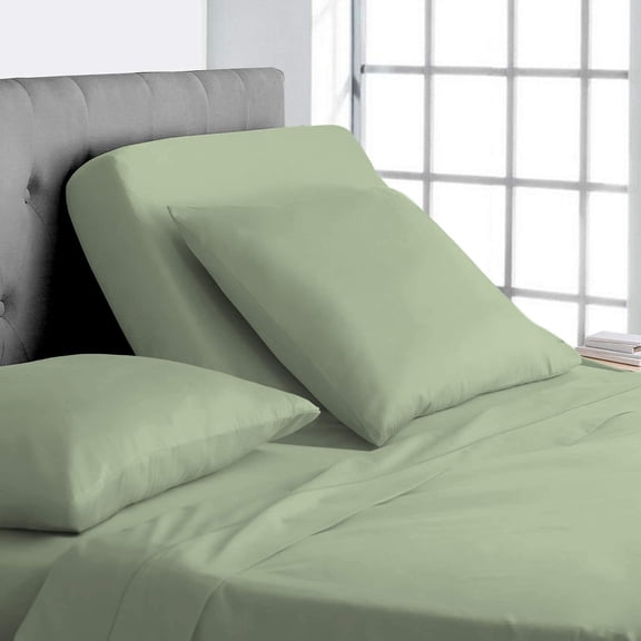 Top Split Queen Sheets Sets for Adjustable Beds - 800 Thread Count- 100% Egyptian Cotton 4Pcs Bed Sheets, Fits Upto 21'' Inch Deep Pockets, Sage Solid- Split Down 39 inches from The top