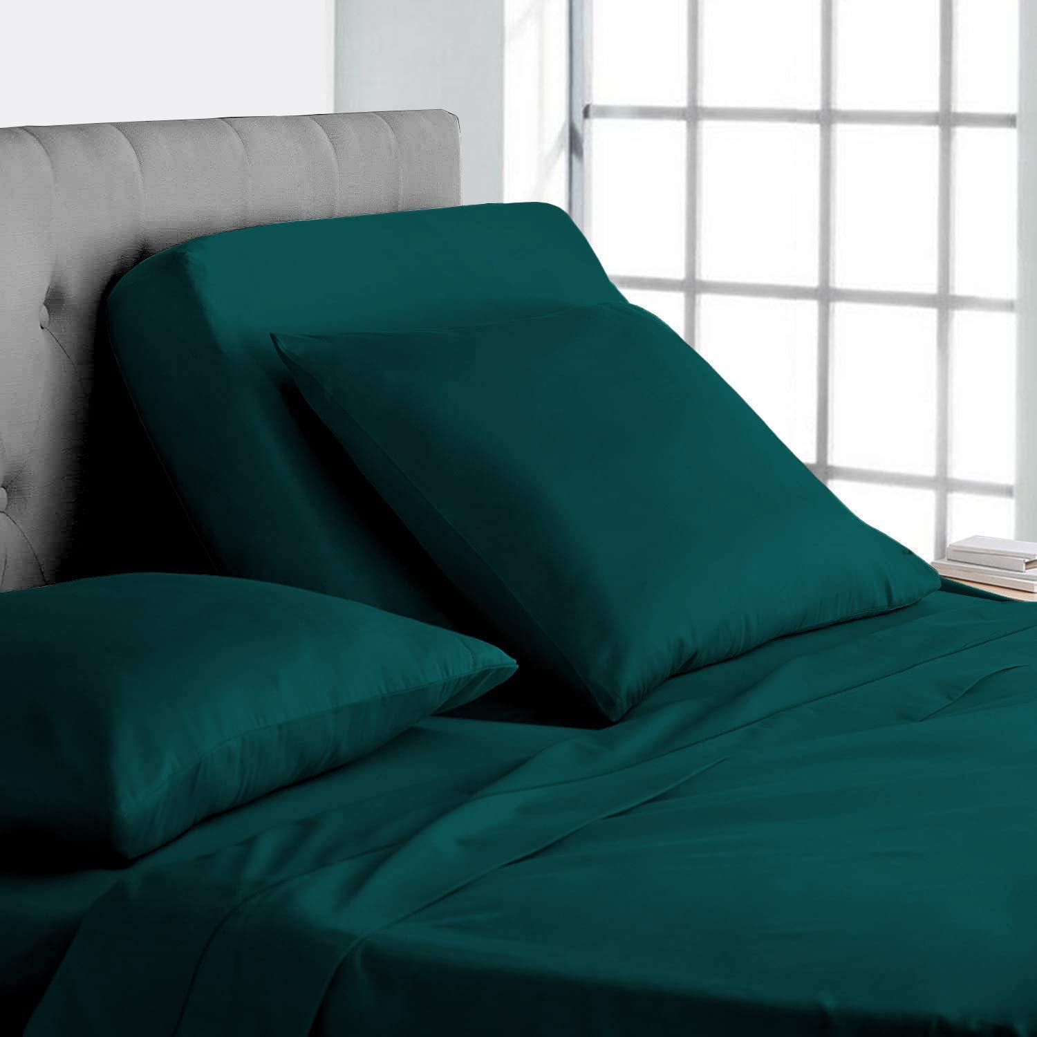 Split Queen Fitted Sheet For Adjustable Beds - 100% Cotton 600 TC, 15" Deep Pocket, Light Grey