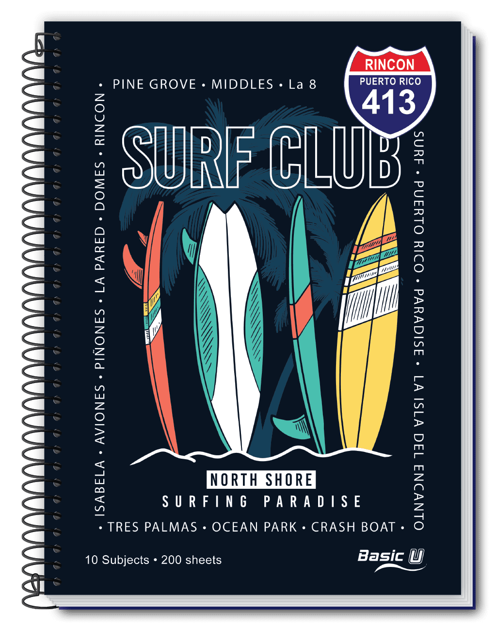 Top Star Surf College Ruled Wirebound Notebook, Case Bound, 7" x 9", 180 Sheets