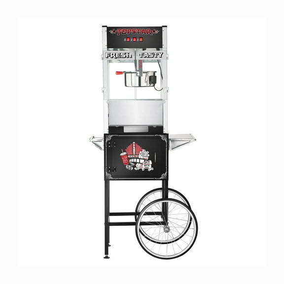 Top Star Popcorn Machine with Cart- Commercial Quality 12-Ounce Kettle Popper with Warming Deck- Makes 4.5 Gallons by Great Northern Popcorn (Black)