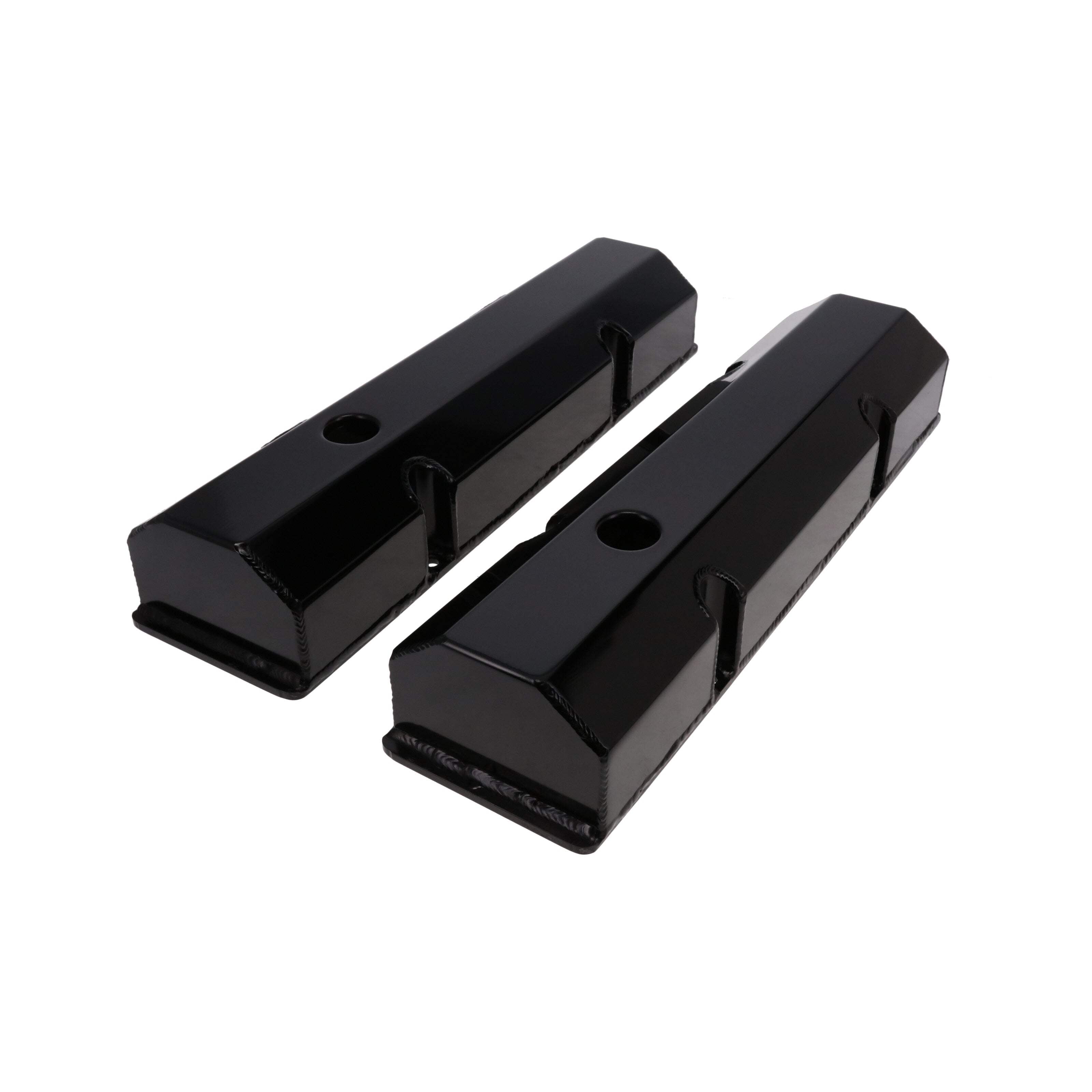 Short Bolt Aluminum Valve Covers w/ Breather for Chevy Small Block - Black