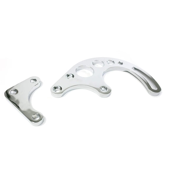 Long Water Pump 2-Piece Power Steering Bracket for Chevy Small Block Chrome