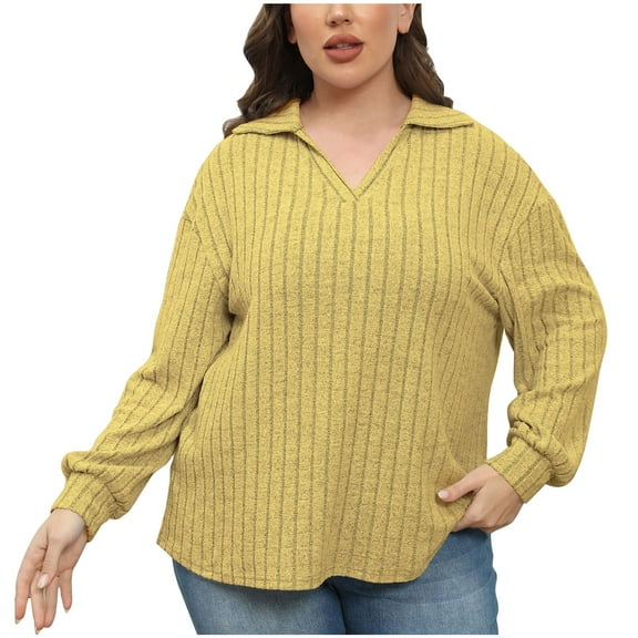 Top Style Trends for Women!DianGeFu Ladies Fall Winter Tees Shirts 2025,Women's Fashion Solid Color Long Sleeve Knit Slat Base Shirt Tops,Yellow,XL