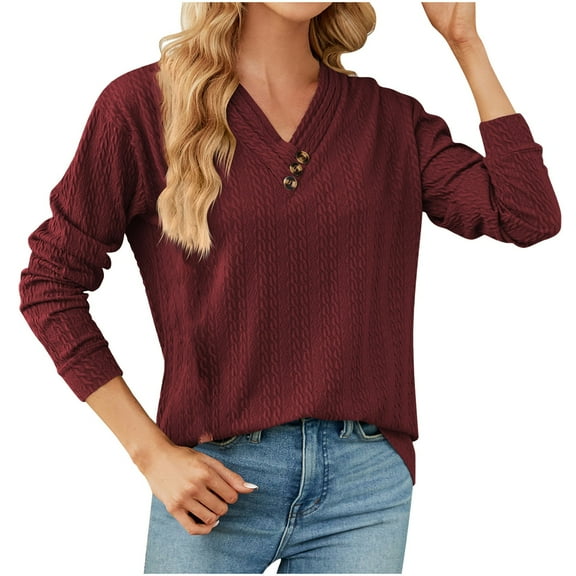 Top Style Trends for Women!DianGeFu Plus Size Womens Tops Autumn Fall,Women's Long Sleeve Summer V Neck Sexy Casual Tops Regular Printed Blouse Tops,Wine,M