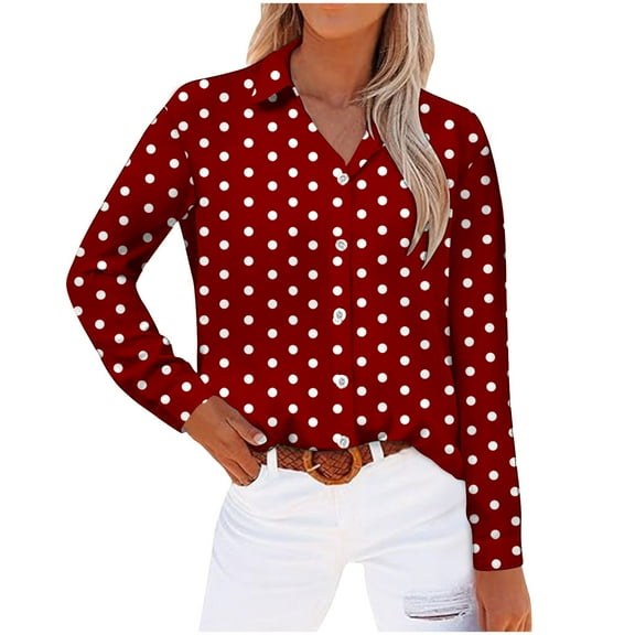 Top Style Trends for Women!DianGeFu Womens Tops Long Sleeve Plus Size New Trendy Fashion Casual,Women's Long Sleeved Regular Casual Orange Series Printed Lapel Button Up Shirt,Wine,XL