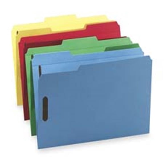 Top-Tab Folders W-Fasteners- Letter- Blue-Green-Red-Yellow