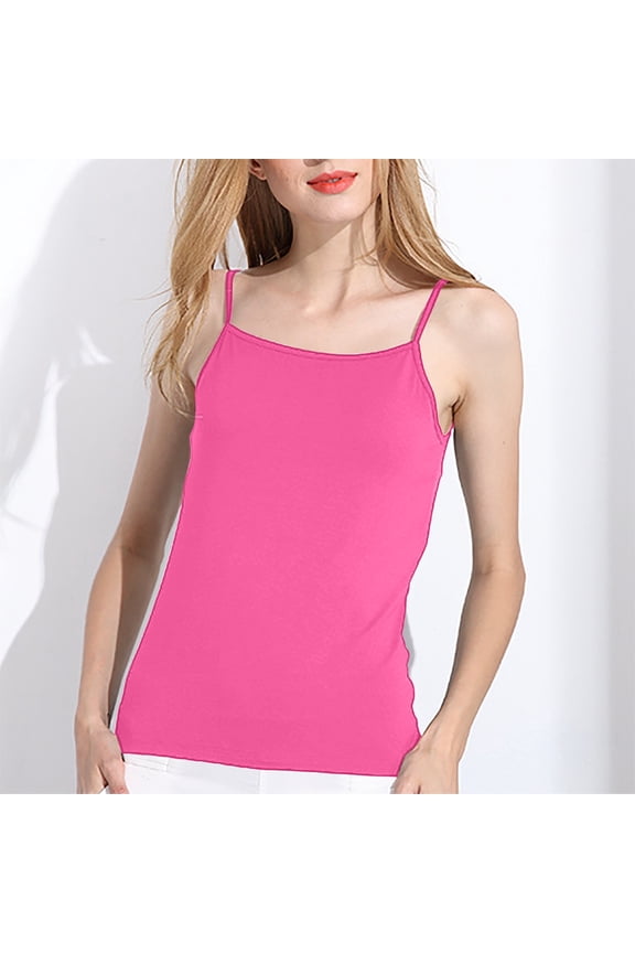 Top Tee, Sleeveless Solid Slim Fit Camisole Tops, Basic Blouse Shirt Classic Layering Piece Suitable for All Body Types Ladies, Hot Pink S