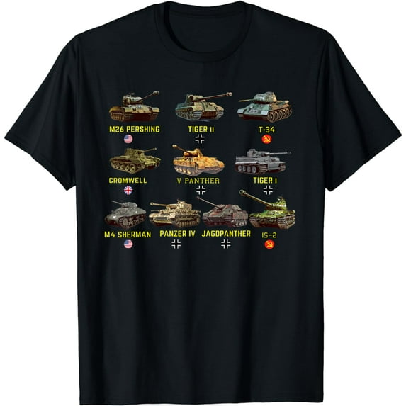 Top Ten Best WW2 Tanks M4 Sherman Panzer IV Tiger II T-34 T-Shirt