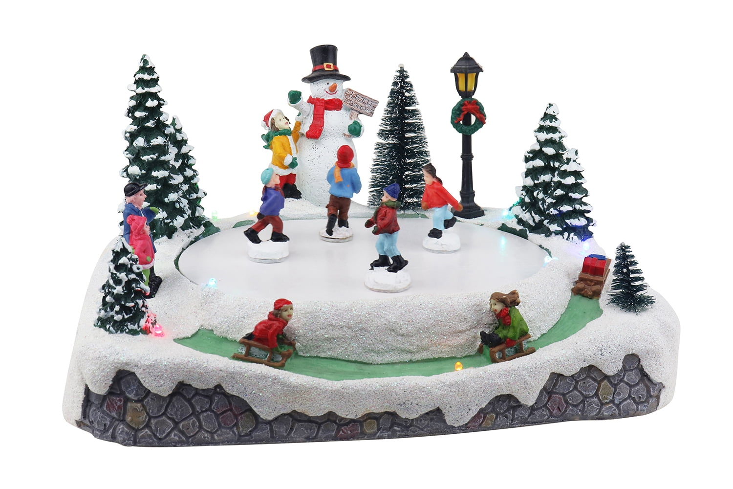 Animated Lighted Christmas Village Skating Pond with Moving Skaters