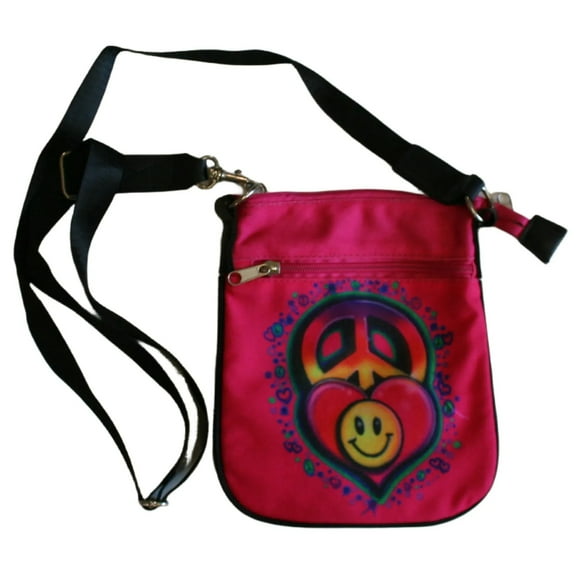 Top Trenz Airbrushed Pink Crossbody (Peace/Heart/Smile Face)