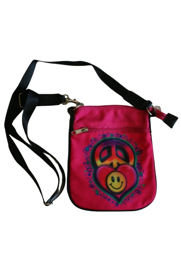Airbrushed Pink Crossbody (Peace/Heart/Smile Face)