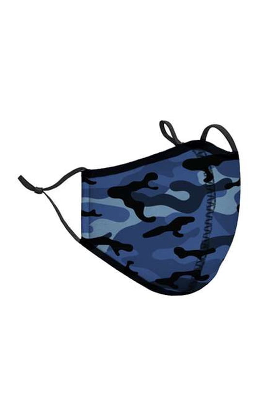 Neoprene, Reusable & Washable Blue Camo Face Mask (Adult Men)