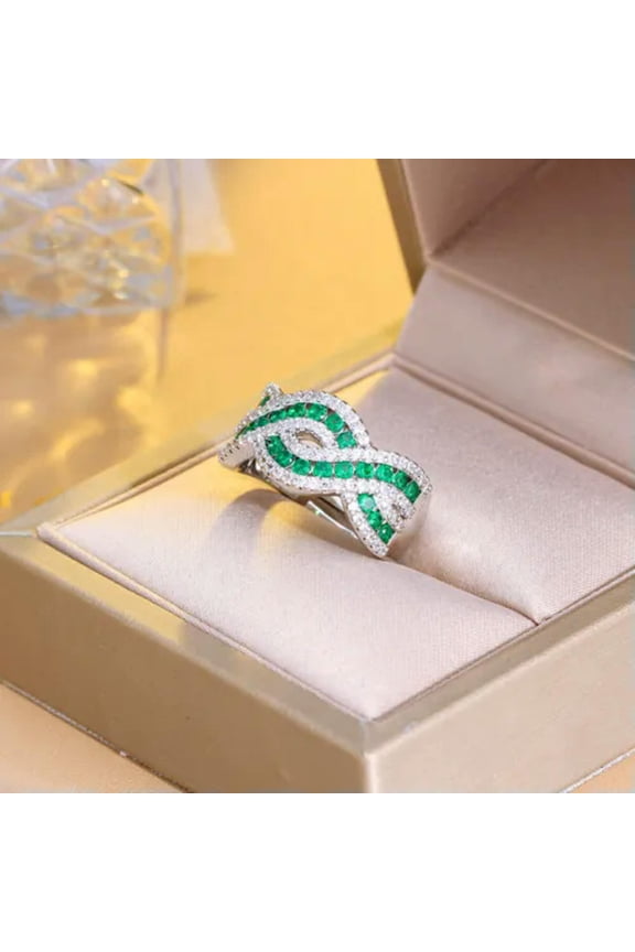 Top Twist Cross CZ Adjustable Finger Engagement Ring Cubic Zircon Silver Plated