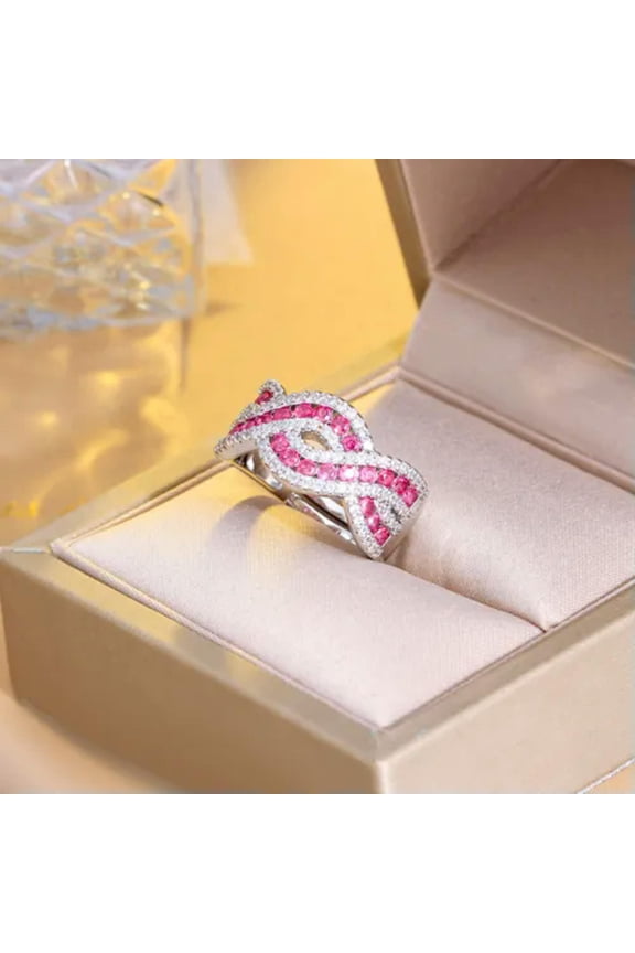 Top Twist Cross CZ Adjustable Finger Engagement Ring Cubic Zircon Silver Plated