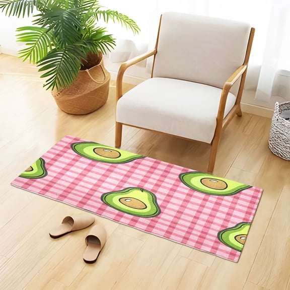 Top View Of Cartoon Avocados Plush Carpet Non Slip Runner Rug Absorbent Bath Mat 39" x 20"