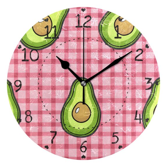 Top View Of Cartoon Avocados Round Wall Clock Silent Analog Battery Operated Black Pointer Home Decor 9.84" Diameter