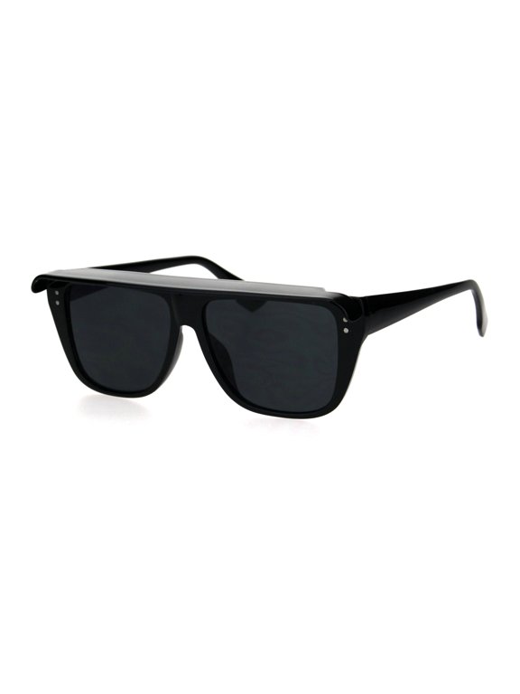 Top Visor Shade Rectangular Plastic Racer Retro Funk Sunglasses All Black
