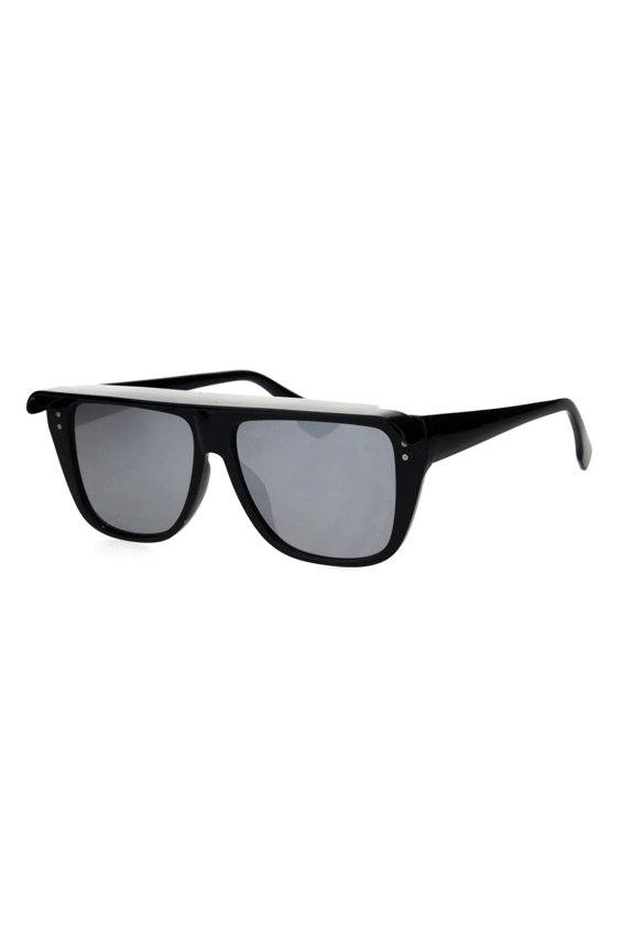 Top Visor Shade Rectangular Plastic Racer Retro Funk Sunglasses Black Silver Mirror