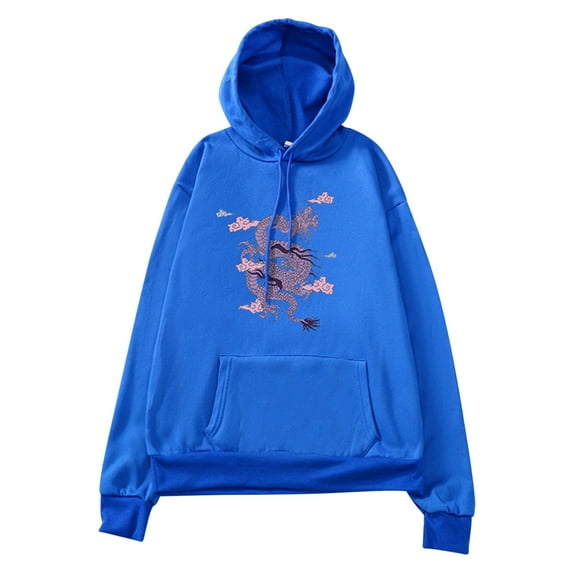 Top Women's Sweatshirt Color Solid Cute Hoodie Flower Pullover Sleeve Long Women's Blouse Hiking Shirts Women Blue L