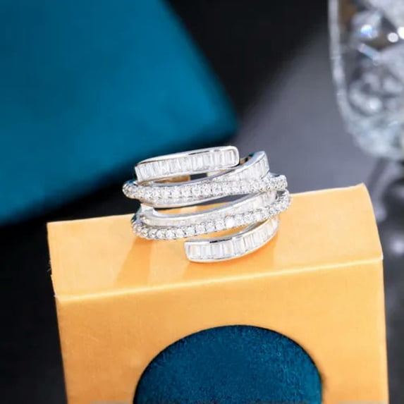 Top Yellow Gold Plated Cubic Zirconia Women Promise Dancing Cocktail Party Ring