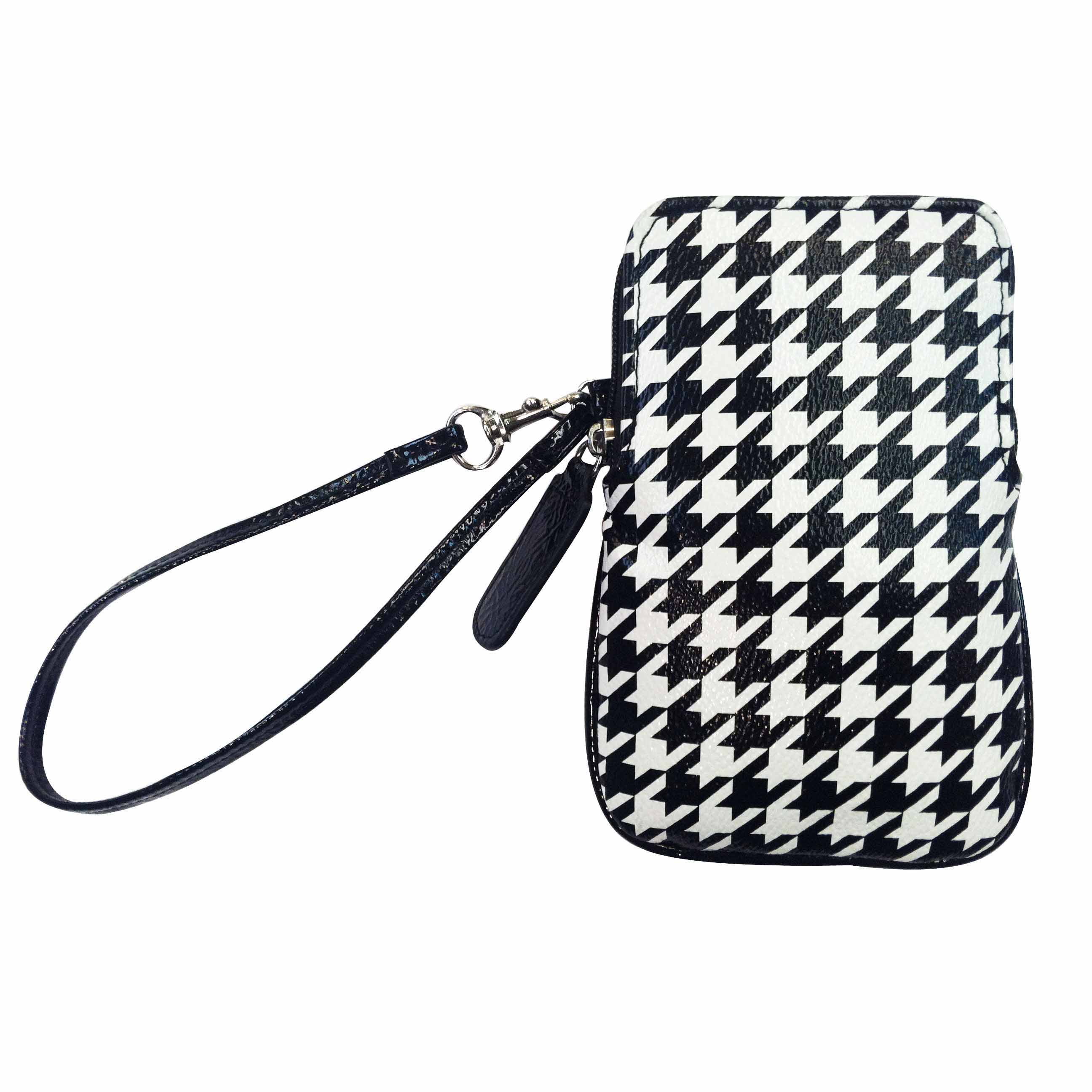 Top Zip Cell Phone Pouch Wristlet, Houndstooth