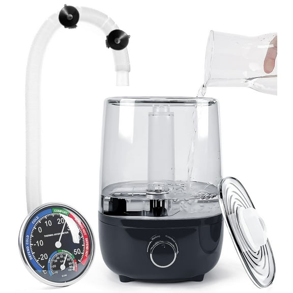 Top fill Reptile Fogger Terrariums Humidifier Fog Machine Mister with 4L Visible Large Tank & Extension Hoses, Suitable for Terrariums & Enclosures, Ideal for Reptiles/Amphibians/Herps/Vivarium/Moss