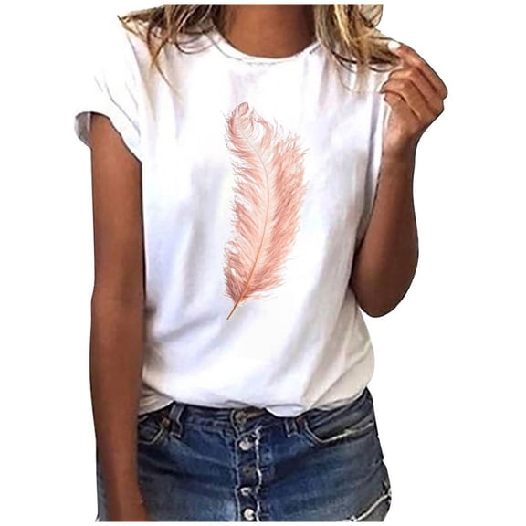 Tbopshirt Top for Women,Fashion Women Short Sleeve T-Shirt Feather Print Casual Top Tee Blouse
