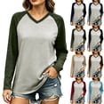 thumbnail image 1 of Top for Women Dqueduo Women's Color-Blocked Raglan Sleeve V-Neck Top – Casual Baseball Tee Style Army Green L, 1 of 8