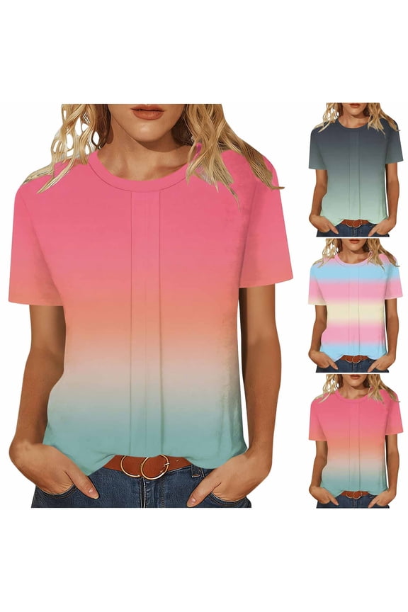 Top for Women Dressy Casual Women's Fashionable Casual Loose Round Neck Short Sleeved T-Shirt Solid Color Top Hot Pink S