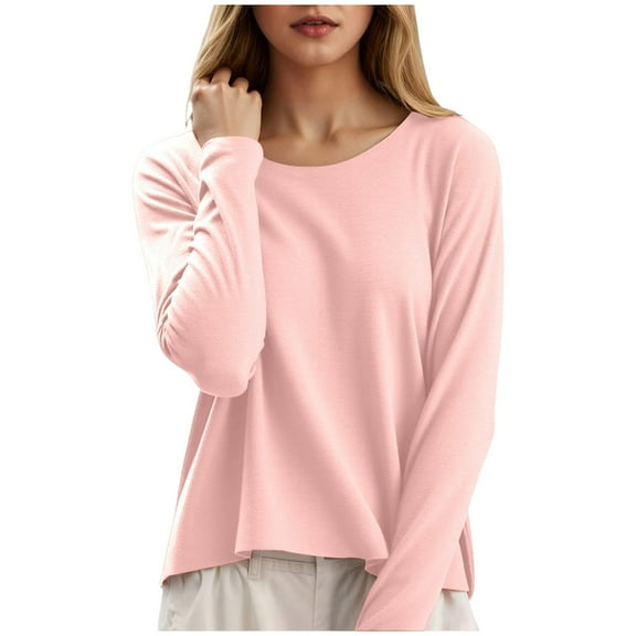 Top for Women Long Sleeve Crewneck Pink Thermal Shirts Womens Basic Tops Women Work Tops