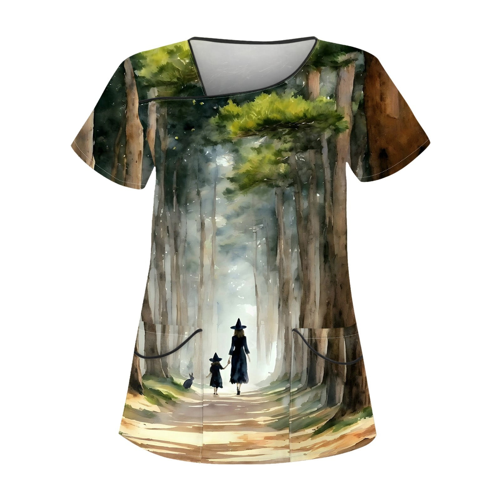 Top for Women Round Neck Fun Working Uniform Tops Short Sleeve Cute