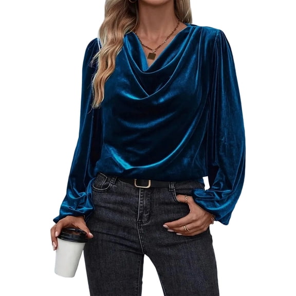 Top for Women'S Cowl Neck Oversized Lantern Sleeve Casual Blouse Navy Blue XXL