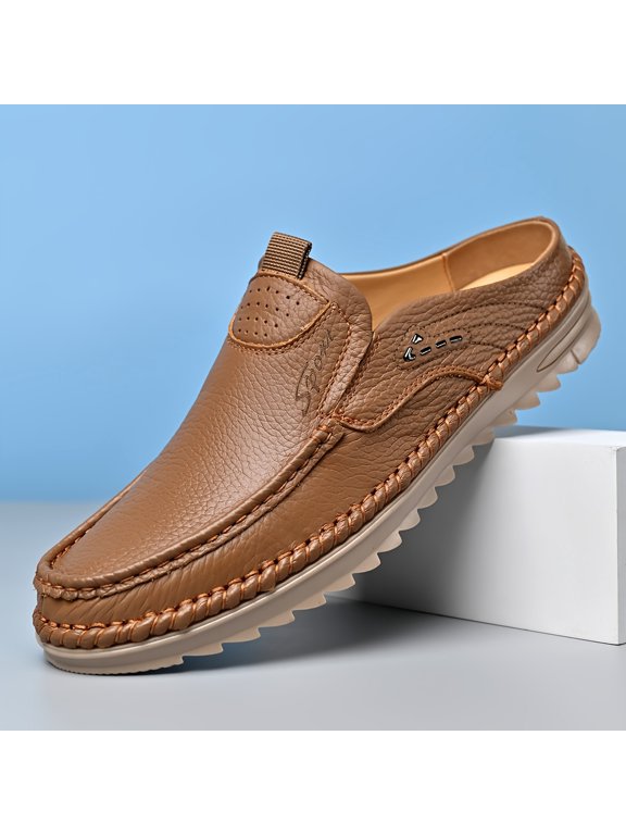 Top-grain Cowhide Upper, 2025 High-end New Men's Semi-enclosed Mule Shoes, Hand-stitched Upper for Enhanced Durability. Available in 3 Colors, Comfortable and Stylish, Breathable