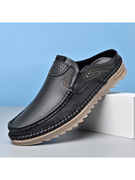 Top-grain Cowhide Upper, 2025 High-end New Men's Semi-enclosed Mule Shoes, Hand-stitched Upper for Enhanced Durability. Available in 3 Colors, Comfortable and Stylish, Breathable and Lightweight Slip