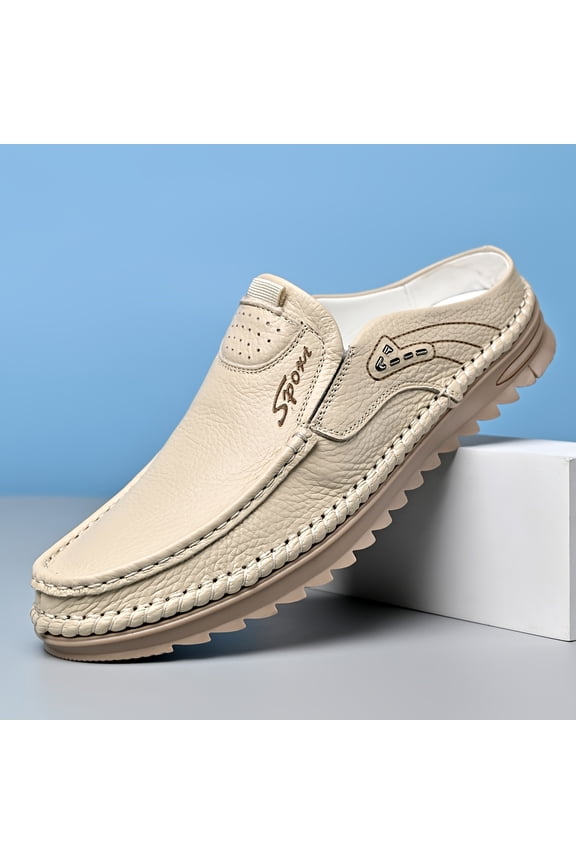 Top-grain Cowhide Upper, 2025 High-end New Men's Semi-enclosed Mule Shoes, Hand-stitched Upper for Enhanced Durability. Available in 3 Colors, Comfortable and Stylish, Breathable